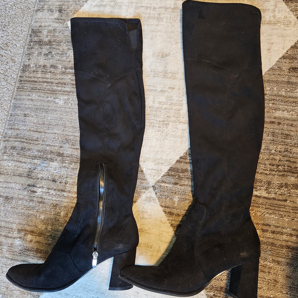 Marc Fisher Black Over-the-Knee Suede Block Heel Boots